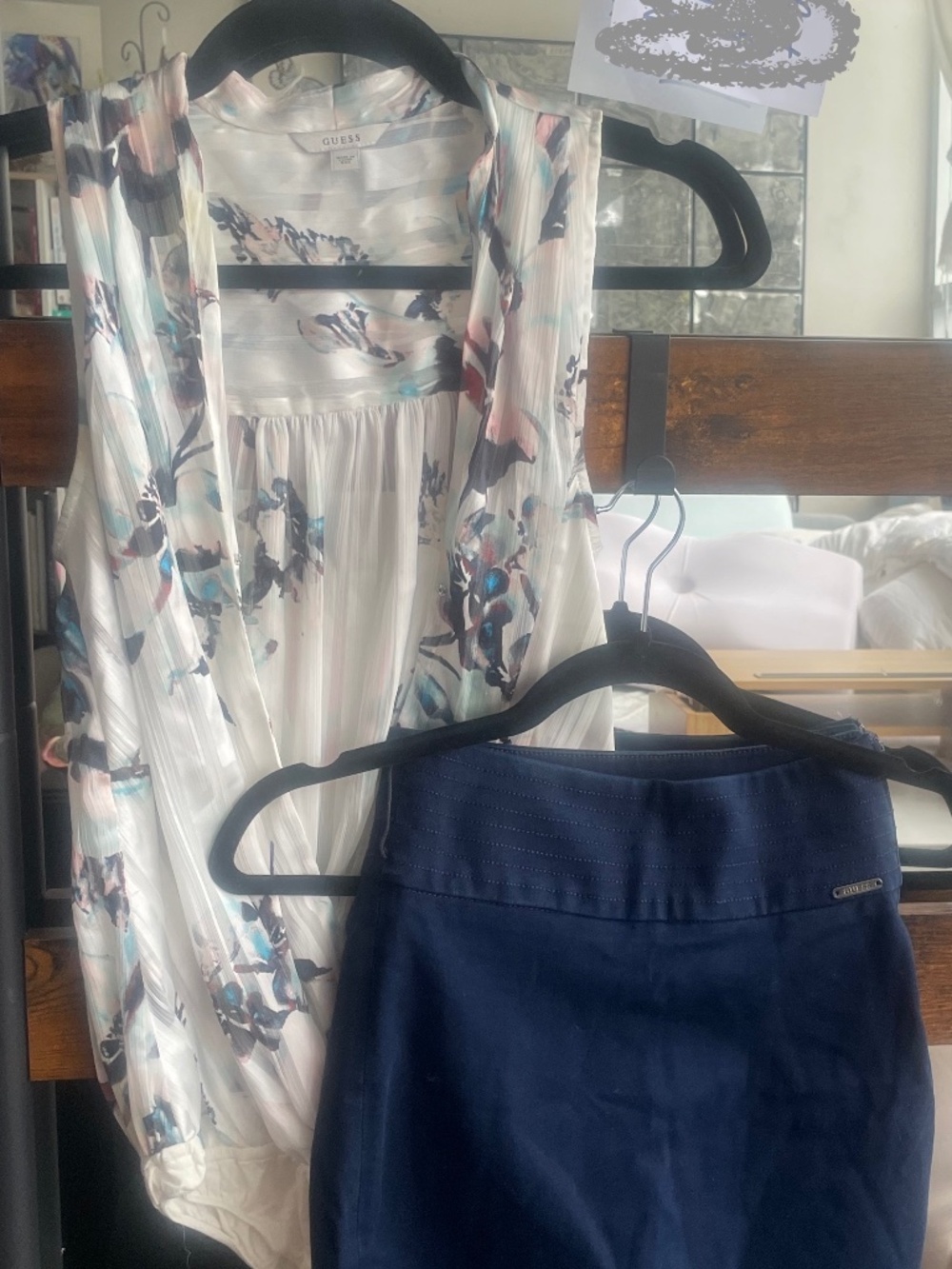 Top Only - Guess Bodysuit Floral and Navy Bodycon Skirt - Matching Set